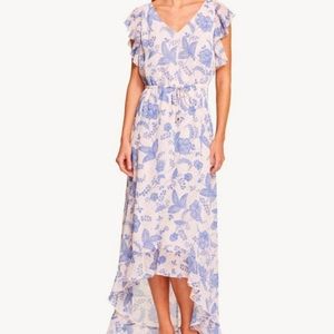 Tommy Hilfiger Women's Pink Floral Tie Neck High-Low Flare Dress Size 14